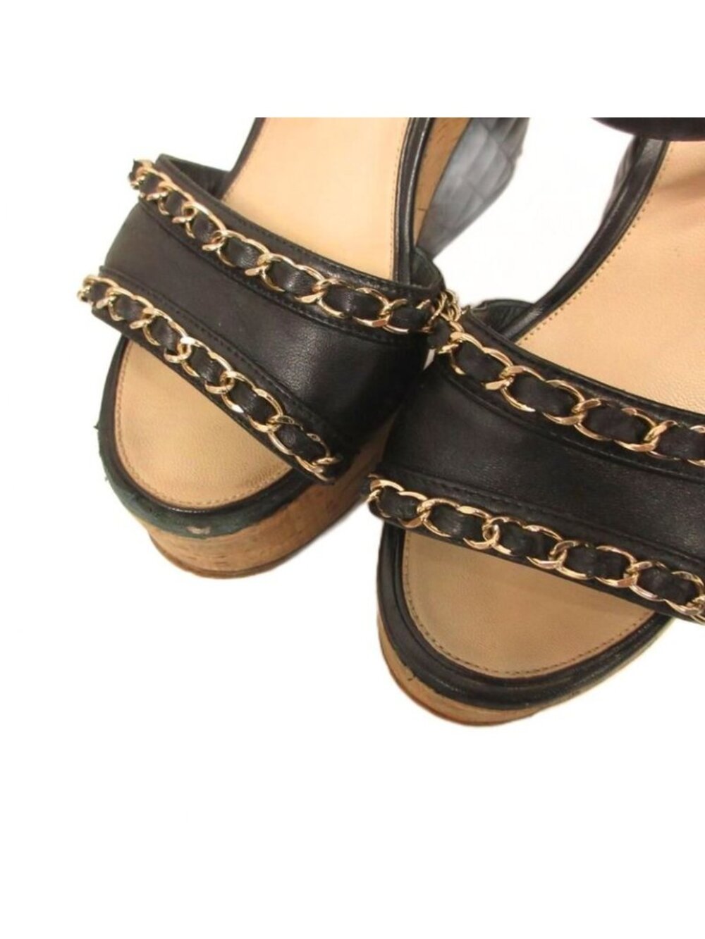 Chanel Quilted Platform Wedge Sole Sandals CC Logo 35c Black - Picture 5 of 9